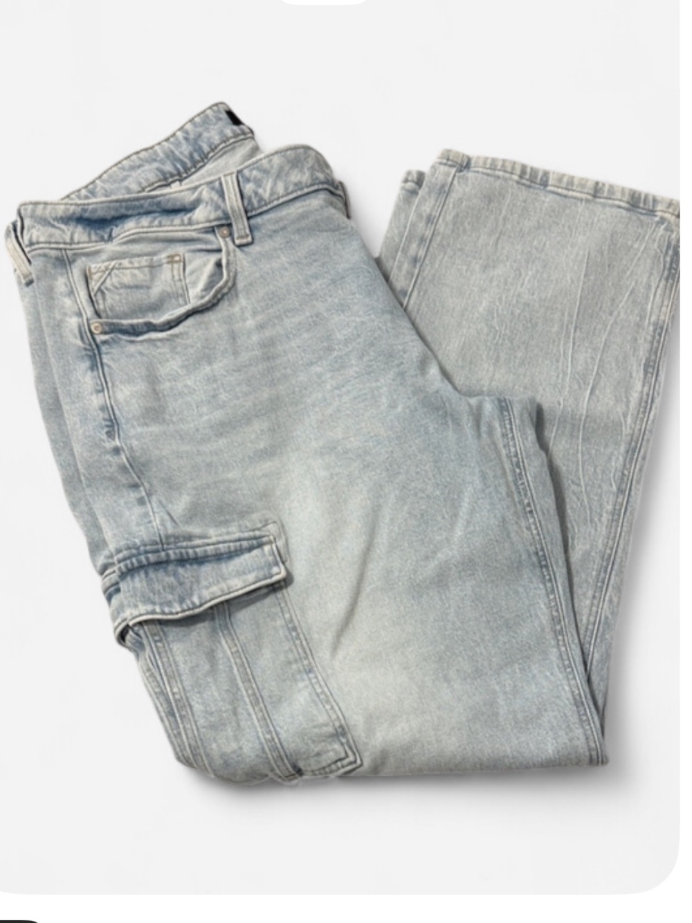 Edgely Light Blue Mid Rise Relaxed Boyfriend Straight Cargo Jeans 18W Long